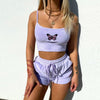 Women Two-piece Clothes Set Butterfly Embroidery Pattern Camisole Elastic Waist Shorts Sets Tracksuit Sportswear Summer Female