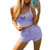 Women Two-piece Clothes Set Butterfly Embroidery Pattern Camisole Elastic Waist Shorts Sets Tracksuit Sportswear Summer Female