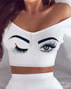 Women Two-piece Suit Casual Sexy White Eyes Long Sleeve Dress Set