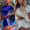 Women Two pieces Sets Elastic Suits Tracksuit Solid O-Neck Crop top Sports Gym Run Shorts Ladies Casual Summer Outfits