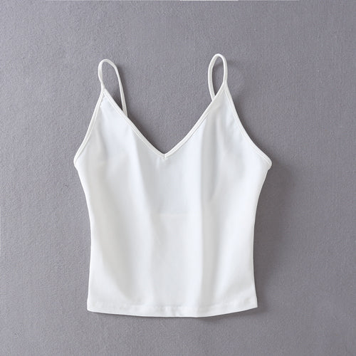 Women V Neck Crop Cami Tops with Deep Spoon Back