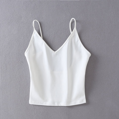 Women V Neck Crop Cami Tops with Deep Spoon Back