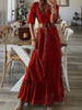 Women V Neck Maxi Long Ruffles Dress Casual Ladies Summer Beach Holiday Floral Printed Long Dress Short Sleeve Dress Mujer 2023