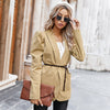 Women V-Neck Solid Colors Mid-Length Casual Office Blazer Buttonless Puff Sleeve Blazer Spring Autumn Commute Jackets