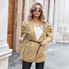 Women V-Neck Solid Colors Mid-Length Casual Office Blazer Buttonless Puff Sleeve Blazer Spring Autumn Commute Jackets