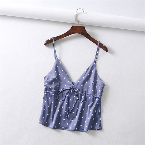 Women V Neck Tie Front Satin Cami Top