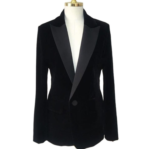 Women Velvet Blazer Coat Tops Black Jackets Autumn office lady Elegant small suit