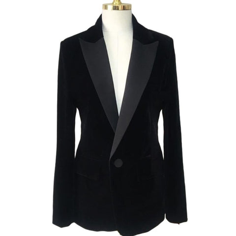 Women Velvet Blazer Coat Tops Black Jackets Autumn office lady Elegant small suit