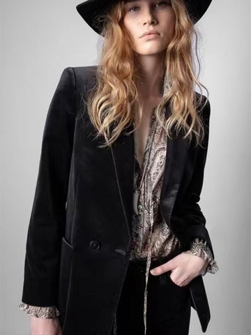 Women Velvet Business Blazer Casual Jackets Ladies Long Sleeve Suit Coats Single Breasted Office Female Blazers 2022 Autumn