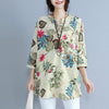 Women Vintage Blouses Floral Leaves Print V Neck Long Sleeve tunics Ladies Shirts Casual Long Tops female Oversized 3XL 4XL 5XL