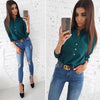 Women Vintage Buttons Pockets Blouses Three Quarter V neck Solid Casual Shirt 2022 New Autumn Fashion Women Tops And Blouse