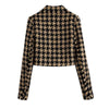 Women Vintage Elegant Tweed Houndstooth Plaid Skirts Suits Cropped Texture Blazer Mini Skirts Ladies Outwear 2 Piece Set