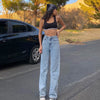 Women Vintage Jeans Light Blue Denim Loose Trousers Butterfly Print High Waist Skinny Straight Pants Ladies Boyfriend Jeans