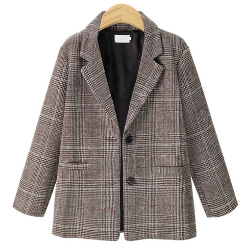 Women Vintage Plaid Blazers and Jackets Tweed Coat Work Office Ladies Pocket Suit Blazer Long Sleeve Loose Houndstooth Suit
