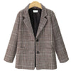 Women Vintage Plaid Blazers and Jackets Tweed Coat Work Office Ladies Pocket Suit Blazer Long Sleeve Loose Houndstooth Suit
