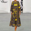 Women Vintage Printed Long Shirt Dress 2022 Celmia Female 3/4 Sleeve Cotton Linen Maxi Dress Casual Party Vestidos Kaftan Robe
