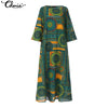 Women Vintage Printed Long Shirt Dress 2022 Celmia Female 3/4 Sleeve Cotton Linen Maxi Dress Casual Party Vestidos Kaftan Robe