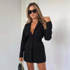 Women Vintage Sashes Front Pockets Jacket Dress Long Sleeve Sexy V neck Sheath Office Lady Suit 2023 Autumn Blazers Outerwear