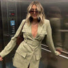 Women Vintage Sashes Front Pockets Jacket Dress Long Sleeve Sexy V neck Sheath Office Lady Suit 2023 Autumn Blazers Outerwear