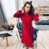Women Vintage Sashes Satin A-line Dress Lantern Sleeve O neck Solid Elegant Casual Party Dress 2022 Summer   Dress