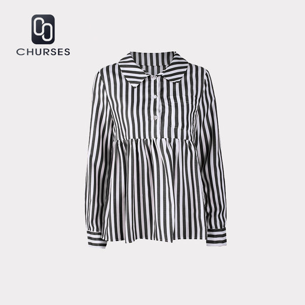 Women Vintage Striped Button Tops And Blouse Long Sleeve Turn-down Collar Shirt 2022 Autumn New Fashion Office Ladies Blouses