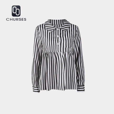 Women Vintage Striped Button Tops And Blouse Long Sleeve Turn-down Collar Shirt 2022 Autumn New Fashion Office Ladies Blouses