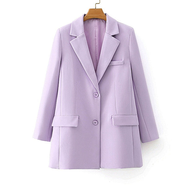 Women Violet Blazer Jacket Casual Work Suit Coat Office Lady Pockets Long Sleeve Suit Blazers Female