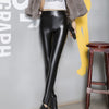 Women Washed Polish Glossy PU Leather Pants Stretchy Not Crack Skin Slim Thin Skinny Leather Leggings Burgundy Black Solid Color