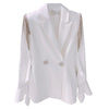 Women White Blazers Design Crystal Tassel Ruffle Sleeve Suit Jacket Thin Section Elegant Ladies Double Breasted Blazer