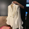 Women White Blazers Design Crystal Tassel Ruffle Sleeve Suit Jacket Thin Section Elegant Ladies Double Breasted Blazer