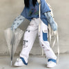 Women White Cargo Pants Wide Leg Hip Hop Style Streetwear Oversize  Dungarees Casual Straight Korean High Waist Trousers