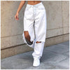 Women White Jeans Big Holes Ripped Taseel Denim Casual Pants High Waist Club Streetwear Comfortable Girls Jeans