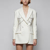 Women White Suit Coats Blazers Autumn Winter Clothes Diamonds Chain Crystal Woman Blazers Dresses