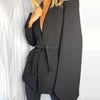 Women Wide Belt Slim Blazer Lapel Long Sleeve Office Lady Suit Coat 2023 Autumn High Street Cardigan Lace up Blazers