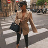 Women Wide Belt Slim Blazer Lapel Long Sleeve Office Lady Suit Coat 2023 Autumn High Street Cardigan Lace up Blazers