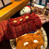 Women Winter Jacket Red Temperament Woven Tweed Vintage Button V-Neck Long-Sleeved Design Suit Coat
