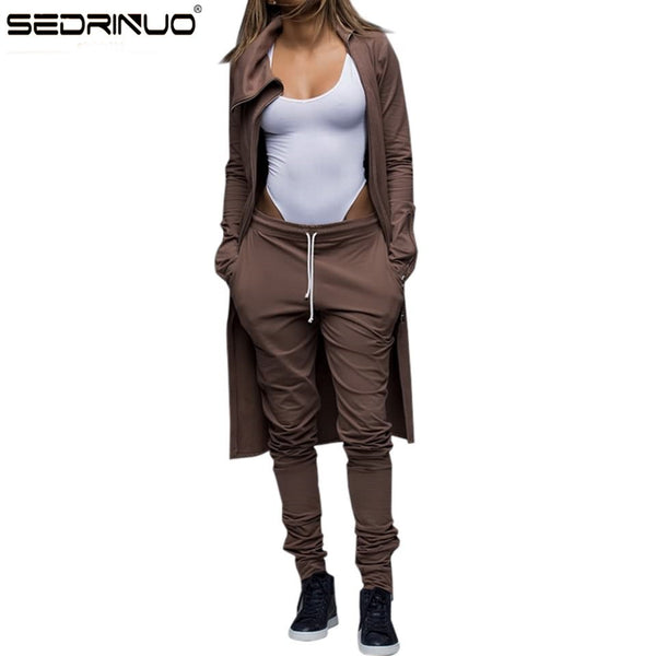 Women Winter Sexy Club Zipper Jumpsuit High Collar Regular Playsuit Two Piece Outfits Crop Long lace-up Pants Set For Women