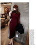 Women Winter Sweater Knitted long red Dresses Slim Elastic Turtleneck Long Sleeve Sexy Lady Bodycon Robe Dresses