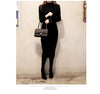 Women Winter Sweater Knitted long red Dresses Slim Elastic Turtleneck Long Sleeve Sexy Lady Bodycon Robe Dresses