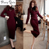 Women Winter Sweater Knitted long red Dresses Slim Elastic Turtleneck Long Sleeve Sexy Lady Bodycon Robe Dresses
