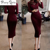 Women Winter Sweater Knitted long red Dresses Slim Elastic Turtleneck Long Sleeve Sexy Lady Bodycon Robe Dresses