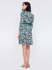 Women Wisteria Vine Print Short Dress 2023 Spring Three Quarter Sleeve One-piece Wrapped V-neck 100% Viscose Robe with Sashes