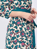 Women Wisteria Vine Print Short Dress 2023 Spring Three Quarter Sleeve One-piece Wrapped V-neck 100% Viscose Robe with Sashes