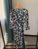 Women Wisteria Vine Print Short Dress 2023 Spring Three Quarter Sleeve One-piece Wrapped V-neck 100% Viscose Robe with Sashes