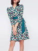 Women Wisteria Vine Print Short Dress 2023 Spring Three Quarter Sleeve One-piece Wrapped V-neck 100% Viscose Robe with Sashes