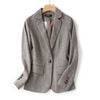 Women Wool Blazer 85%Wool 15%Poly Herringbone Office Lady Blazer Single Button Two Pocket Jacket Spring Autumn Wool Coat Female