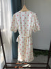Women Wrap V-Neck Mini Dress 100% Linen Dot Print Lady Short Sleeve Slim Waist Holiday Short Dresses
