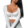 Women Wrapped Cropped Top Casual Female Long Sleeve Sexy Square Neck Blouses Slim Fit Shirts Streetwear