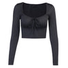 Women Wrapped Cropped Top Casual Female Long Sleeve Sexy Square Neck Blouses Slim Fit Shirts Streetwear