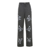 Women Y2k Butterfly Printed Jeans High Waist Loose Wide Leg Denim Pants Casual Baggy Straight Trousers 90s Streetwear